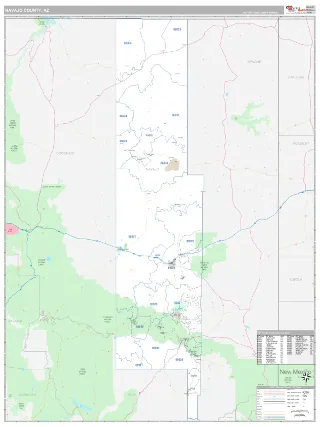 Navajo County, AZ Classic style ZIP Code wall map