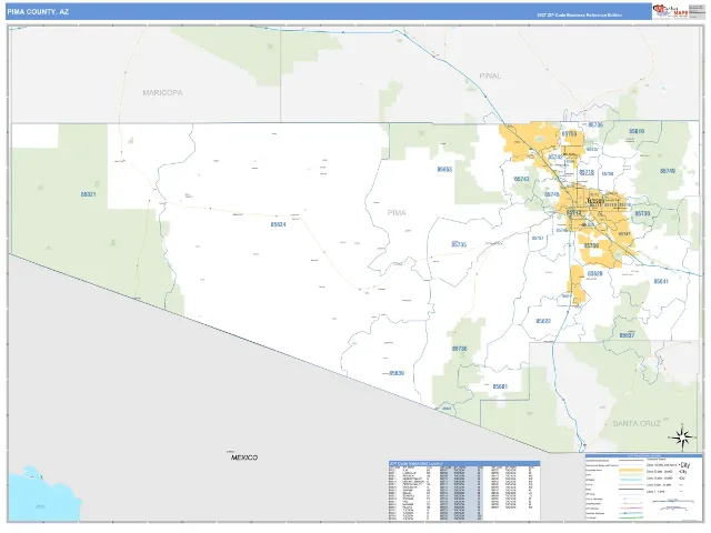 Pima County, AZ ZIP Code Wall Map, Business Reference style