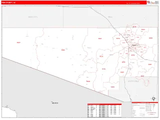 Pima County, AZ RedLine style ZIP Code wall map