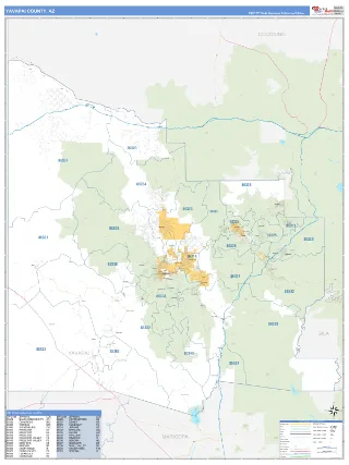 Yavapai County, AZ Business Reference style ZIP Code wall map