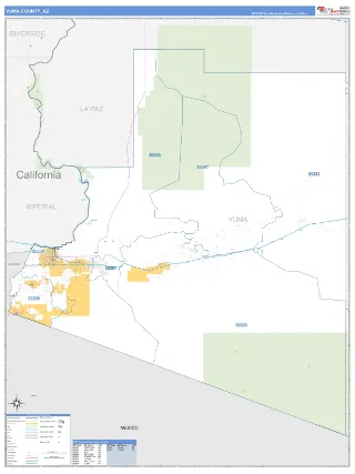 Yuma County, AZ Business Reference style ZIP Code wall map