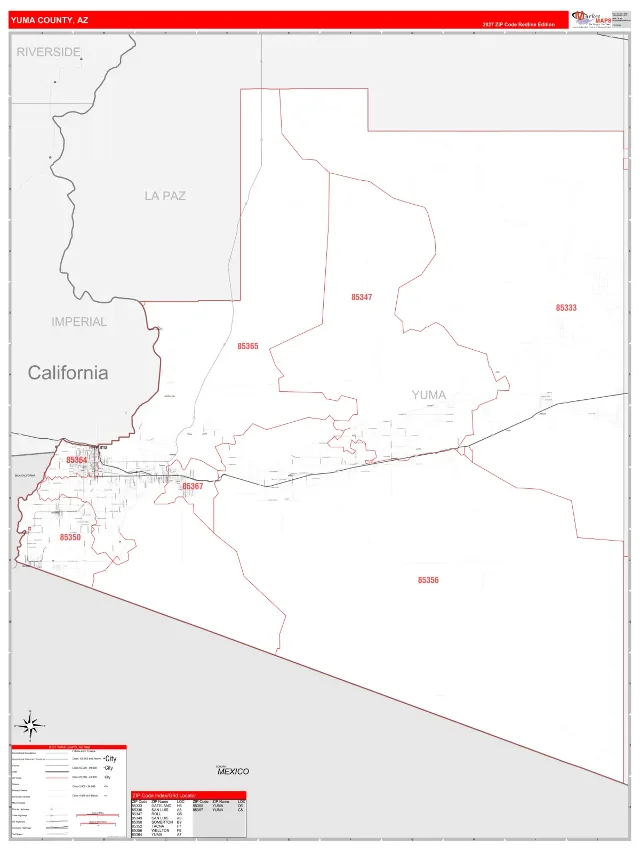 Yuma County, AZ ZIP Code Wall Map, RedLine style