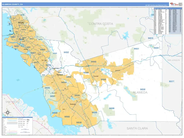 Alameda County, CA ZIP Code Wall Map, Business Reference style