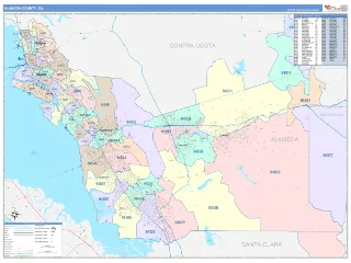 Alameda County, CA ColorCast style ZIP Code wall map