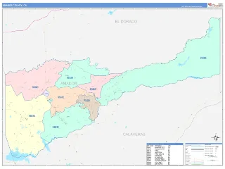 Amador County, CA ColorCast style ZIP Code wall map
