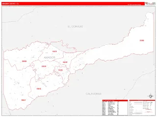 Amador County, CA RedLine style ZIP Code wall map