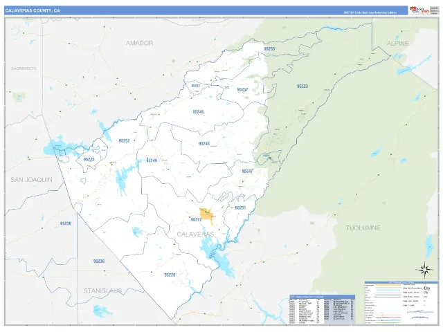 Calaveras County, CA ZIP Code Wall Map, Business Reference style