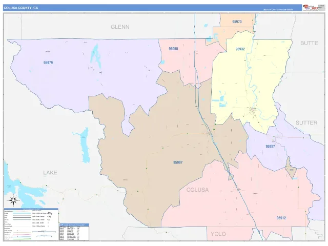 Colusa County, CA ZIP Code Wall Map, ColorCast style