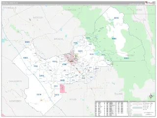 Fresno County, CA Classic style ZIP Code wall map