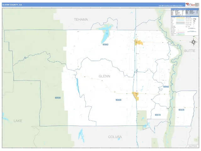 Glenn County, CA ZIP Code Wall Map, Business Reference style