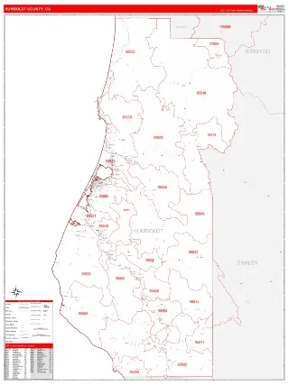 Humboldt County, CA RedLine style ZIP Code wall map