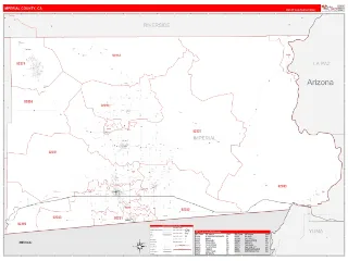 Imperial County, CA RedLine style ZIP Code wall map