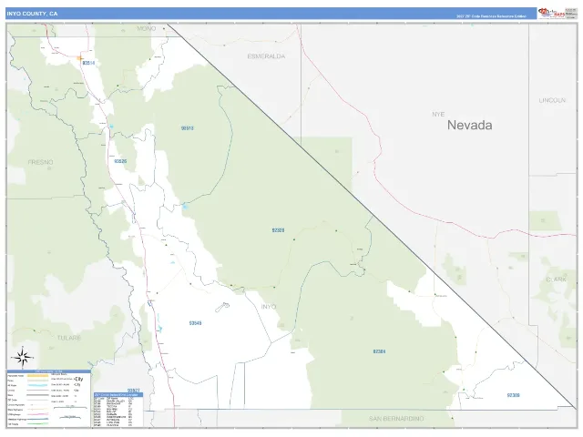 Inyo County, CA ZIP Code Wall Map, Business Reference style