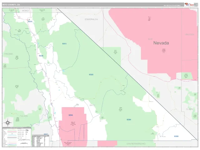 Inyo County, CA ZIP Code Wall Map, Classic style