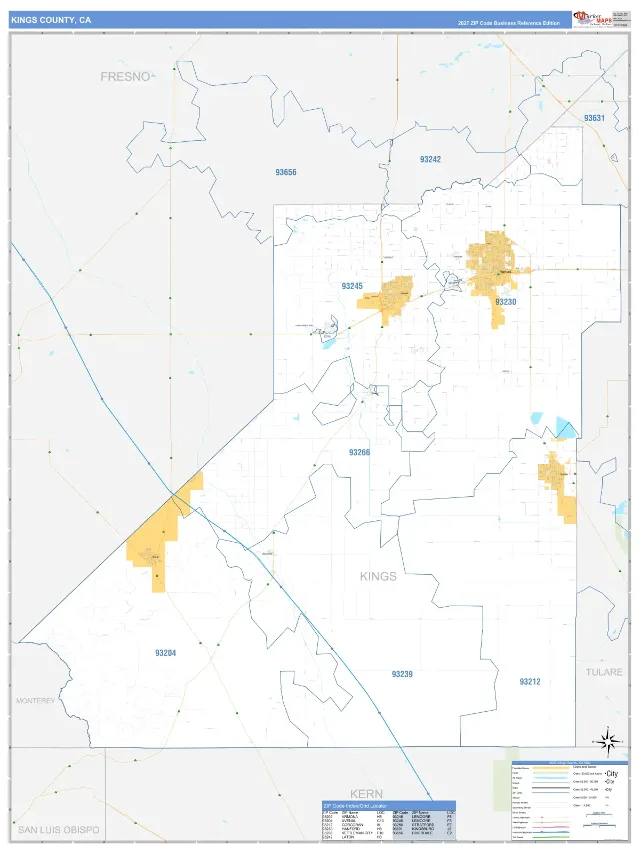 Kings County, CA ZIP Code Wall Map, Business Reference style