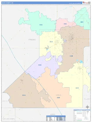 Kings County, CA ColorCast style ZIP Code wall map