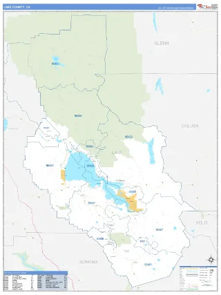 Lake County, CA Business Reference style ZIP Code wall map