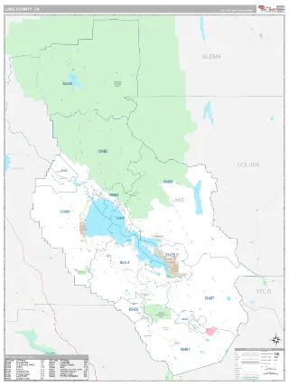 Lake County, CA Classic style ZIP Code wall map