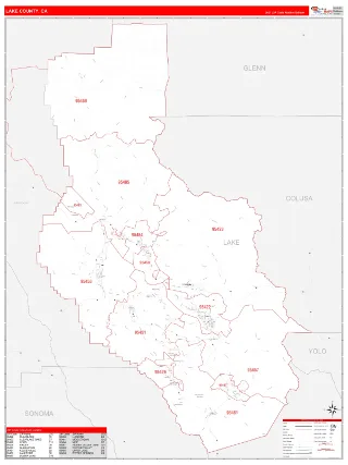 Lake County, CA RedLine style ZIP Code wall map
