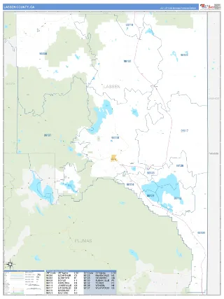 Lassen County, CA Business Reference style ZIP Code wall map