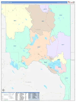 Lassen County, CA ColorCast style ZIP Code wall map