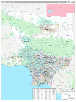 Los Angeles County, CA Classic style ZIP Code wall map