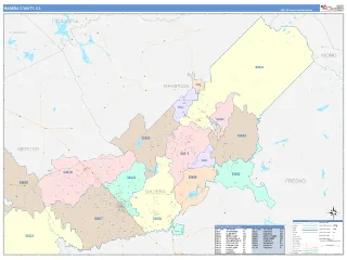 Madera County, CA ColorCast style ZIP Code wall map