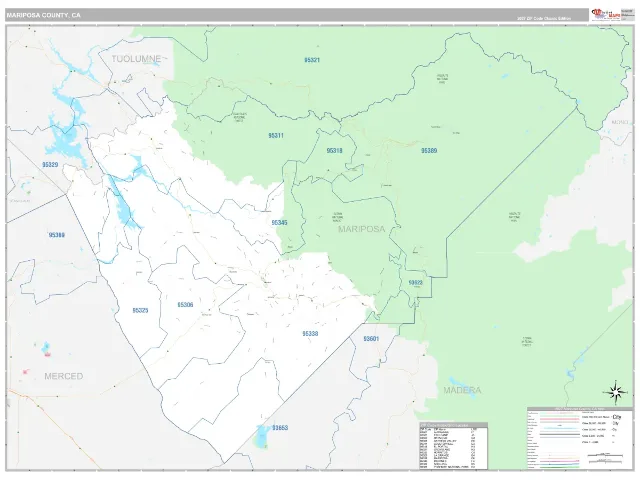 Mariposa County, CA ZIP Code Wall Map, Classic style
