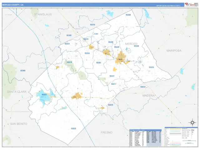 Merced County, CA ZIP Code Wall Map, Business Reference style