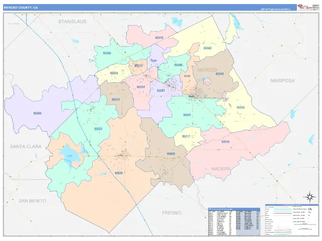 Merced County, CA ZIP Code Wall Map, ColorCast style