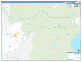 Nevada County, CA Business Reference style ZIP Code wall map
