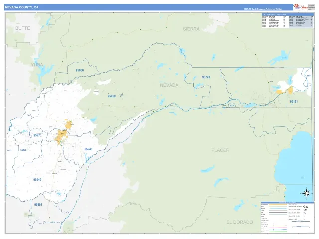 Nevada County, CA ZIP Code Wall Map, Business Reference style