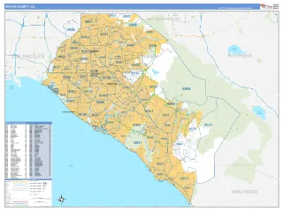 Orange County, CA Business Reference style ZIP Code wall map