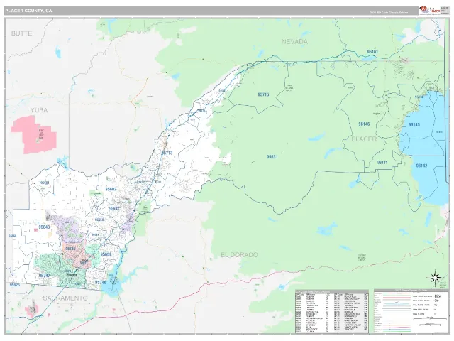 Placer County, CA ZIP Code Wall Map, Classic style