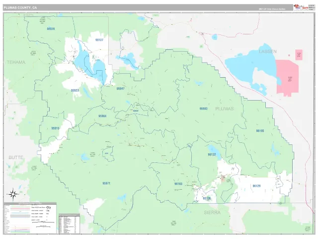 Plumas County, CA ZIP Code Wall Map, Classic style