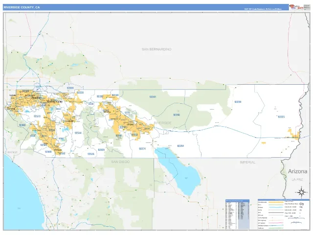 Riverside County, CA ZIP Code Wall Map, Business Reference style