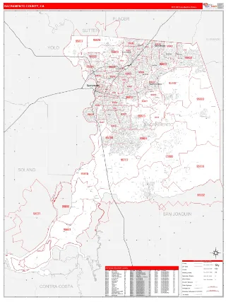 Sacramento County, CA RedLine style ZIP Code wall map