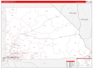 San Bernardino County, CA RedLine style ZIP Code wall map