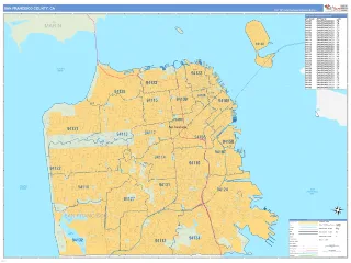 San Francisco County, CA Business Reference style ZIP Code wall map