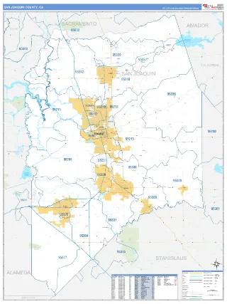 San Joaquin County, CA Business Reference style ZIP Code wall map