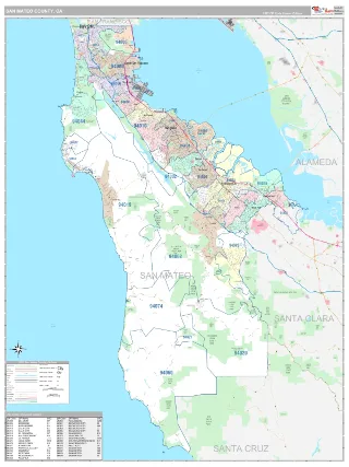 San Mateo County, CA Classic style ZIP Code wall map