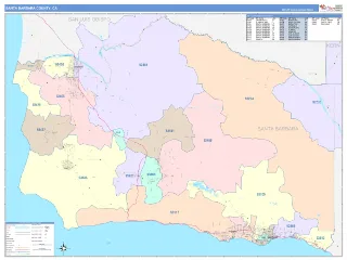 Santa Barbara County, CA ColorCast style ZIP Code wall map