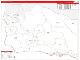 Santa Barbara County, CA RedLine style ZIP Code wall map