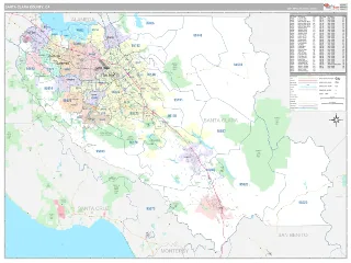 Santa Clara County, CA Classic style ZIP Code wall map
