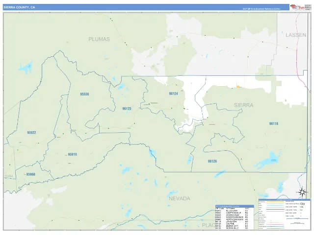 Sierra County, CA ZIP Code Wall Map, Business Reference style