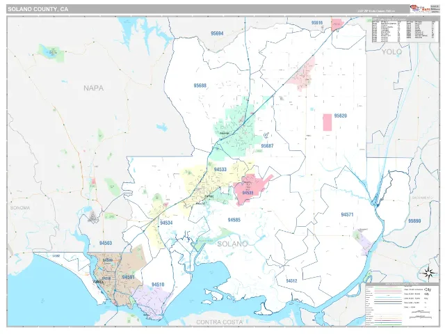Solano County, CA ZIP Code Wall Map, Classic style