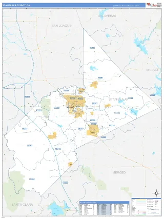 Stanislaus County, CA Business Reference style ZIP Code wall map