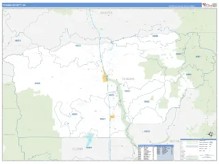 Tehama County, CA Business Reference style ZIP Code wall map