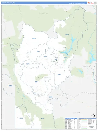 Trinity County, CA Business Reference style ZIP Code wall map