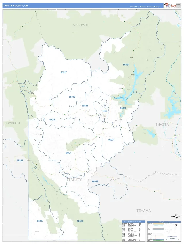 Trinity County, CA ZIP Code Wall Map, Business Reference style